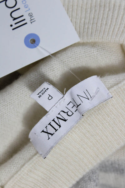 Intermix Women 100% Cashmere Striped Crew Neck Pullover Sweater White Size S