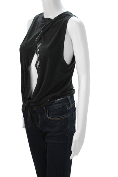 Vie Active Womens Black Graphic Quote Crew Neck Sleeveless Tank Size M