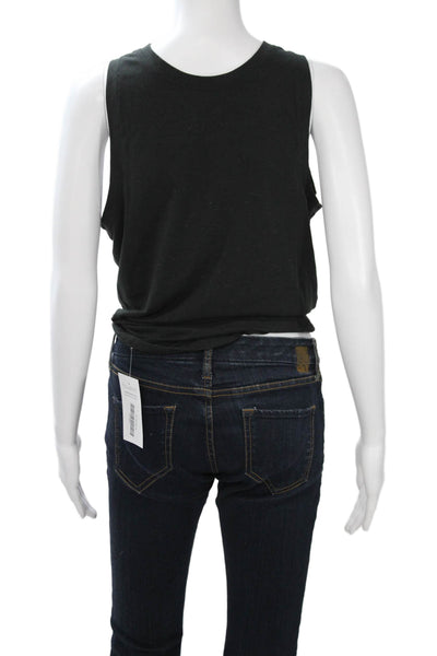 Vie Active Womens Black Graphic Quote Crew Neck Sleeveless Tank Size M