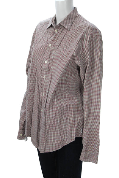 Armani Collezioni Mens Point Collar Button Up Shirt Brown Check Size L