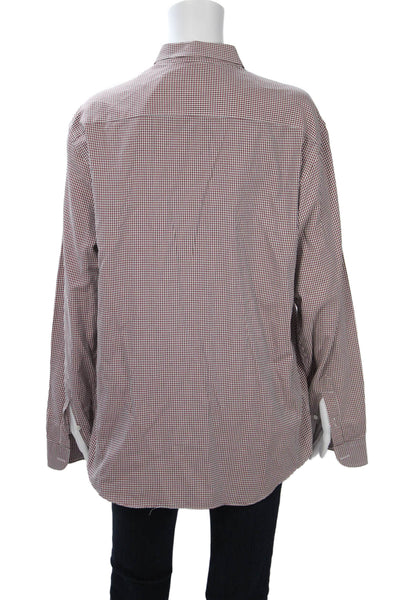 Armani Collezioni Mens Point Collar Button Up Shirt Brown Check Size L