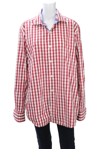 Tailorbyrd Mens Cotton Check Collared Long Sleeve Button-Down Shirt Red Size L