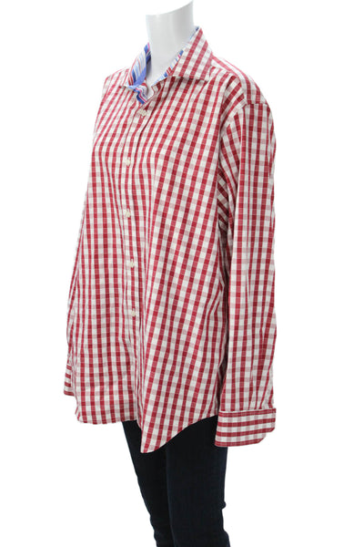 Tailorbyrd Mens Cotton Check Collared Long Sleeve Button-Down Shirt Red Size L