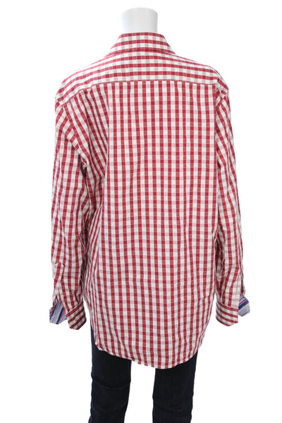 Tailorbyrd Mens Cotton Check Collared Long Sleeve Button-Down Shirt Red Size L