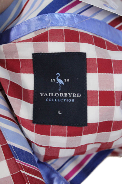 Tailorbyrd Mens Cotton Check Collared Long Sleeve Button-Down Shirt Red Size L