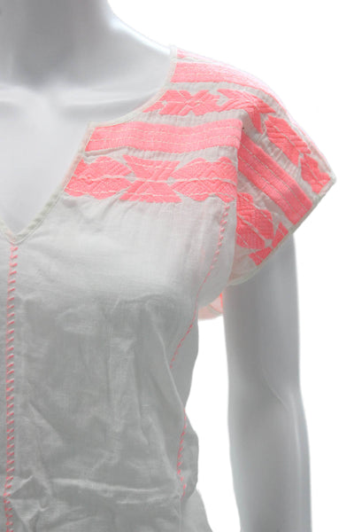 J Crew Women Aztec V Neck Tunic Blouse White Cotton Linen Sleeveless Size M