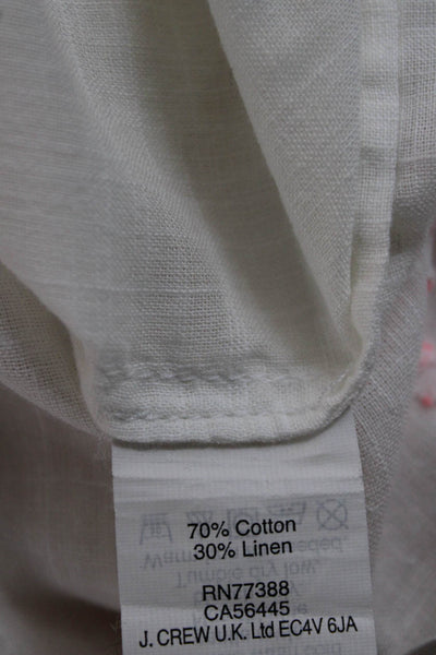 J Crew Women Aztec V Neck Tunic Blouse White Cotton Linen Sleeveless Size M