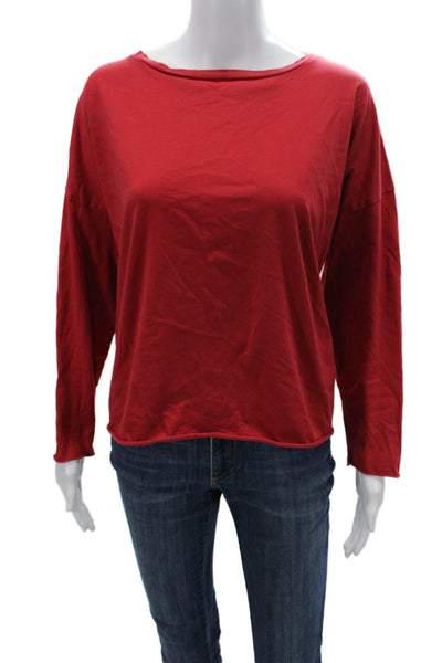Planet Women Basic Red Long Sleeve Pima Cotton T-Shirt Round Neck Size M