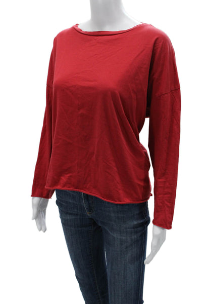 Planet Women Basic Red Long Sleeve Pima Cotton T-Shirt Round Neck Size M