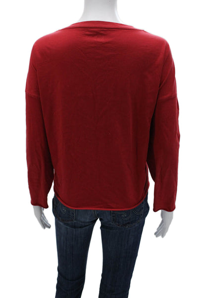 Planet Women Basic Red Long Sleeve Pima Cotton T-Shirt Round Neck Size M