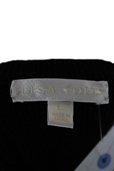 Lisa Todd Women Black Pullover Crewneck Longsleeve Cotton Cashmere Size L