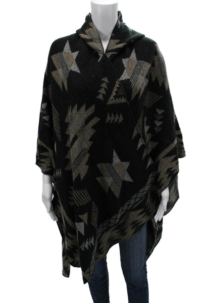 Michael Stars Women Poncho Black Wool Blend Aztec V Neck Size L