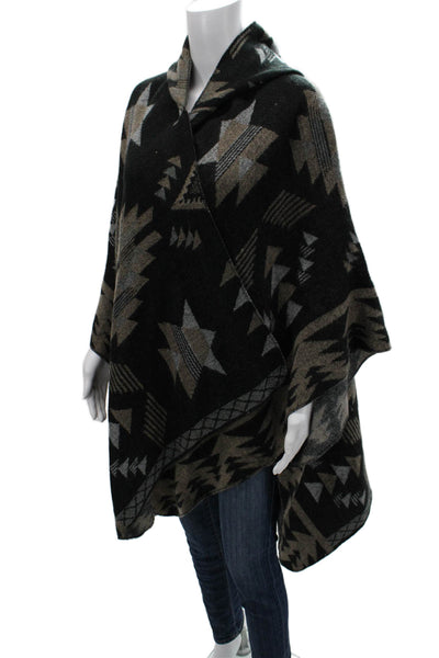 Michael Stars Women Poncho Black Wool Blend Aztec V Neck Size L