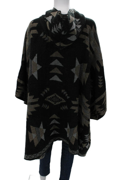 Michael Stars Women Poncho Black Wool Blend Aztec V Neck Size L