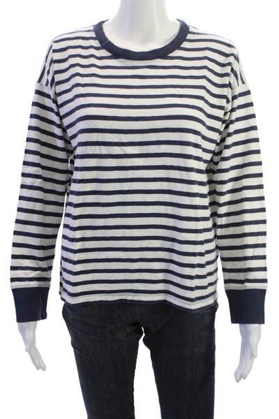 J Crew Womens Striped Dark Blue Crewneck Long Sleeve Tee Size M