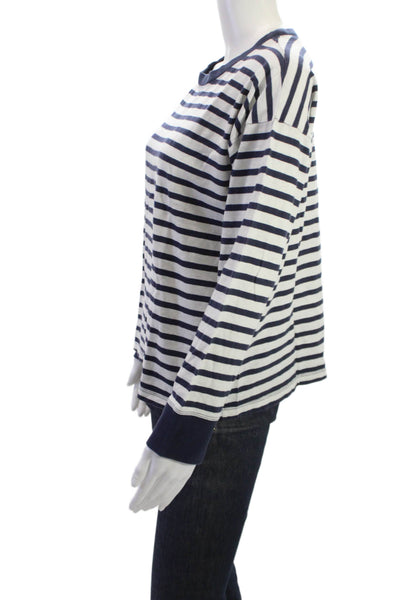 J Crew Womens Striped Dark Blue Crewneck Long Sleeve Tee Size M