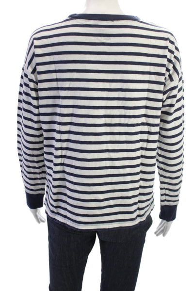 J Crew Womens Striped Dark Blue Crewneck Long Sleeve Tee Size M
