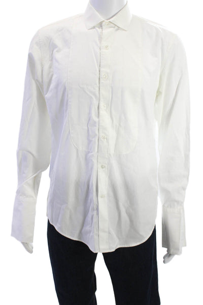 J Crew Mens Point Collar White Cotton Long Sleeve Dress Top Shirt Size M