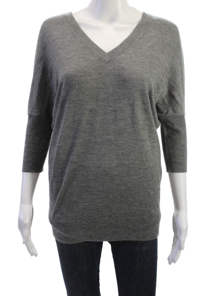 Derek Lam Women V-Neck 3/4 Sleeve Cashmere Silk Pullover Sweater Gray Size XS