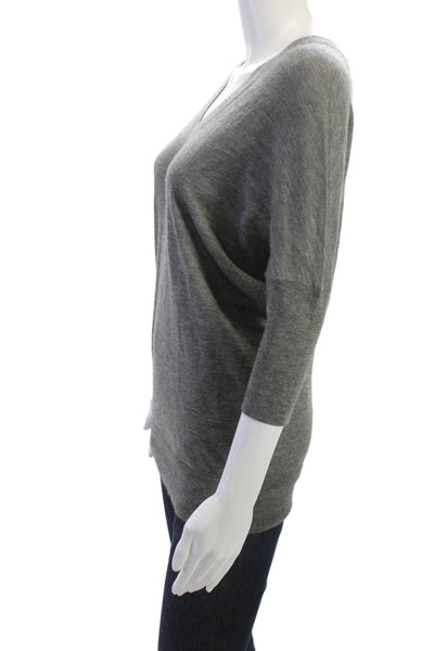 Derek Lam Women V-Neck 3/4 Sleeve Cashmere Silk Pullover Sweater Gray Size XS