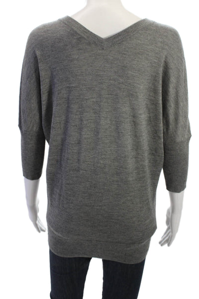 Derek Lam Women V-Neck 3/4 Sleeve Cashmere Silk Pullover Sweater Gray Size XS