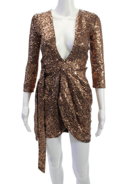 Zhivago Womens Bodycon Mini Dress Brown V Neck 3/4 Sleeve Knee Length Size 2