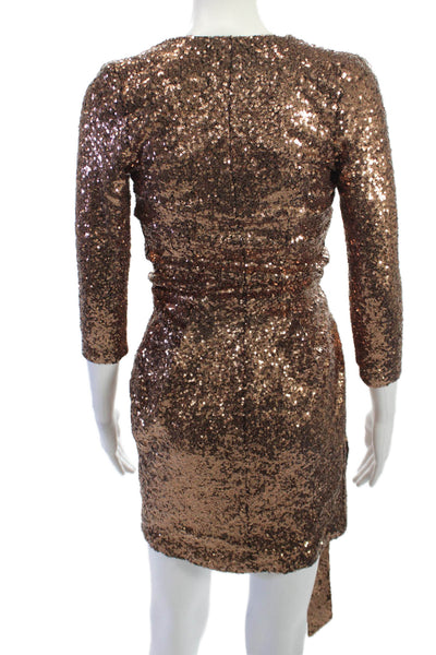Zhivago Womens Bodycon Mini Dress Brown V Neck 3/4 Sleeve Knee Length Size 2