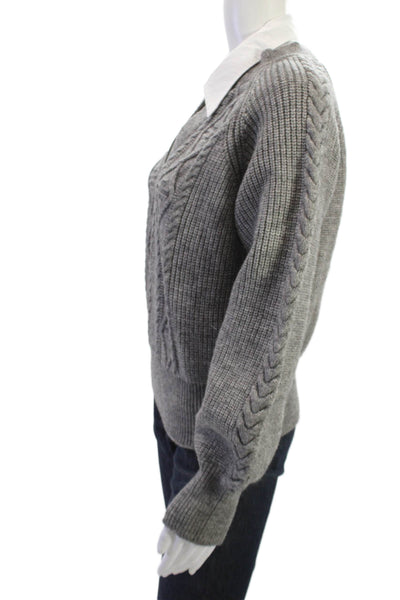 Avantlook Women Collared Argyle Pullover Linen Sweater Gray Long Sleeve Size L