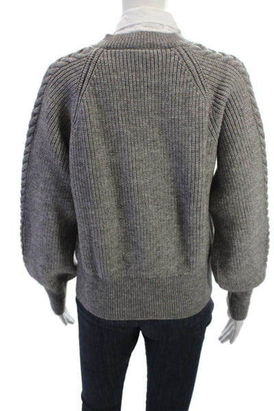 Avantlook Women Collared Argyle Pullover Linen Sweater Gray Long Sleeve Size L