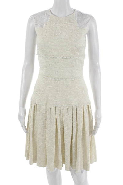 Sophie Theallet Women Fit & Flare Dress Beige Knee Length Crew Neck Size 4