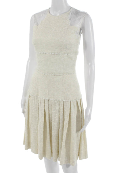 Sophie Theallet Women Fit & Flare Dress Beige Knee Length Crew Neck Size 4