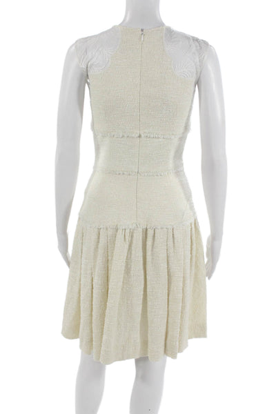 Sophie Theallet Women Fit & Flare Dress Beige Knee Length Crew Neck Size 4