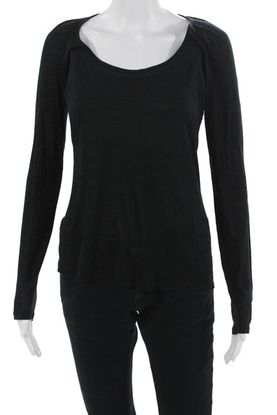 Intermix Womens Basic Black Long Sleeve Round Neck Cotton Blend T-Shirt Size M
