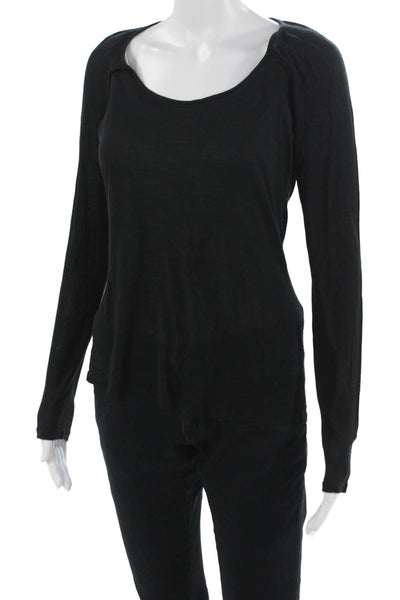 Intermix Womens Basic Black Long Sleeve Round Neck Cotton Blend T-Shirt Size M