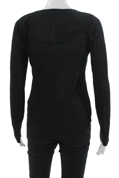 Intermix Womens Basic Black Long Sleeve Round Neck Cotton Blend T-Shirt Size M