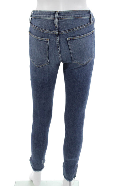 Frame Womens Skinny Ankle Jeans Dark Blue High Rise Button Size 25