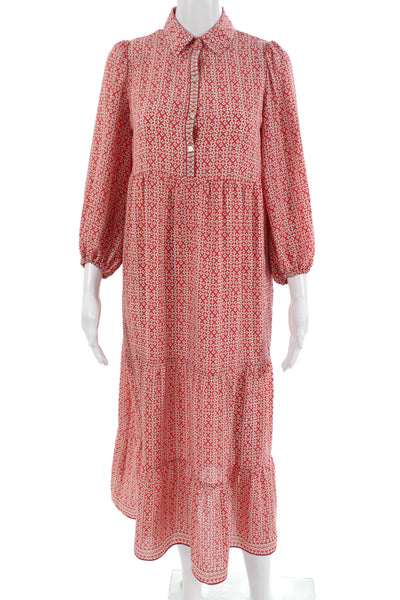 Max Studio Women Shirt Dress Maxi Red Collared 3/4 Sleeve Button Size XS