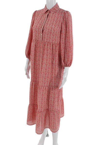 Max Studio Women Shirt Dress Maxi Red Collared 3/4 Sleeve Button Size XS