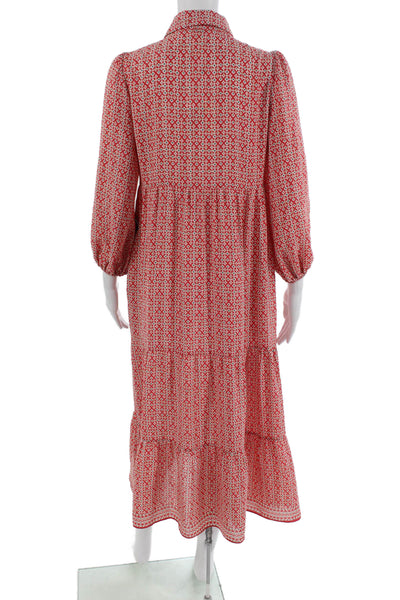 Max Studio Women Shirt Dress Maxi Red Collared 3/4 Sleeve Button Size XS
