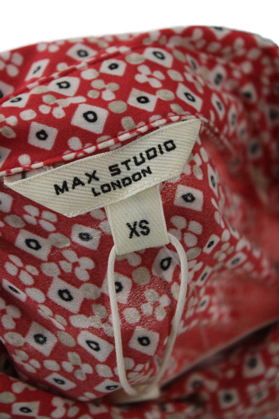 Max Studio Women Shirt Dress Maxi Red Collared 3/4 Sleeve Button Size XS