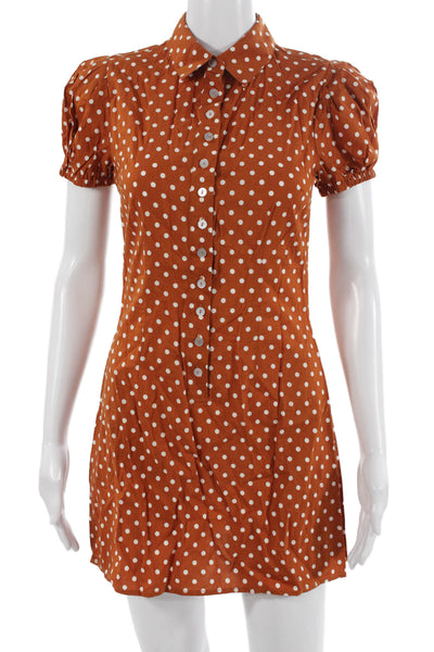 We Wore What Women Shirt Dress Brown Polka Dot Short Sleeve Size XS
