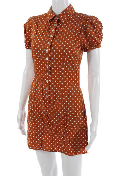 We Wore What Women Shirt Dress Brown Polka Dot Short Sleeve Size XS