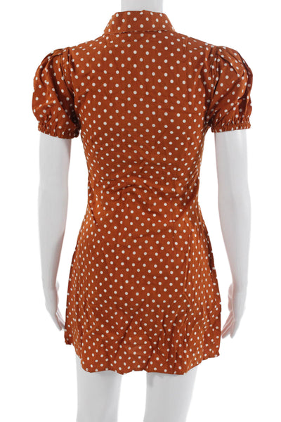 We Wore What Women Shirt Dress Brown Polka Dot Short Sleeve Size XS