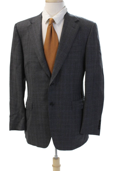 Canali Mens Wool Check Suit Jacket Dark Gray Button Collared Size 50