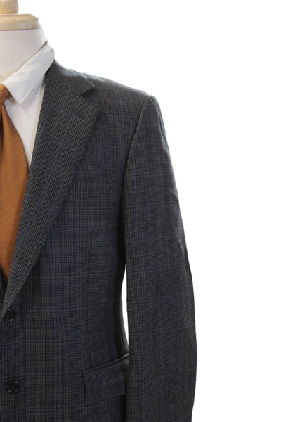 Canali Mens Wool Check Suit Jacket Dark Gray Button Collared Size 50