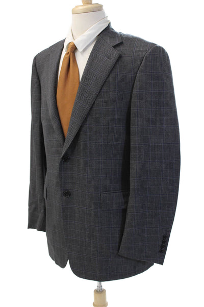 Canali Mens Wool Check Suit Jacket Dark Gray Button Collared Size 50