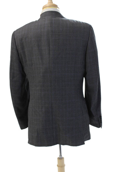 Canali Mens Wool Check Suit Jacket Dark Gray Button Collared Size 50