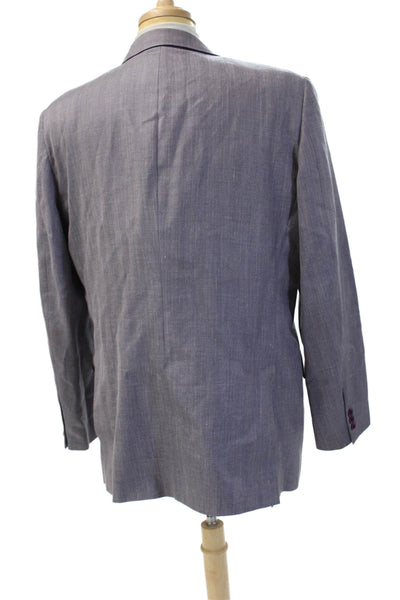 Hickey Freeman Mens 2 Piece Gray Wool Silk Linen Suit Jacket Size 44