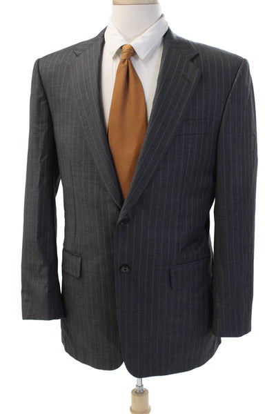 Hickey Freeman Mens Dark Gray Striped Wool Suit Jacket Button Size 40