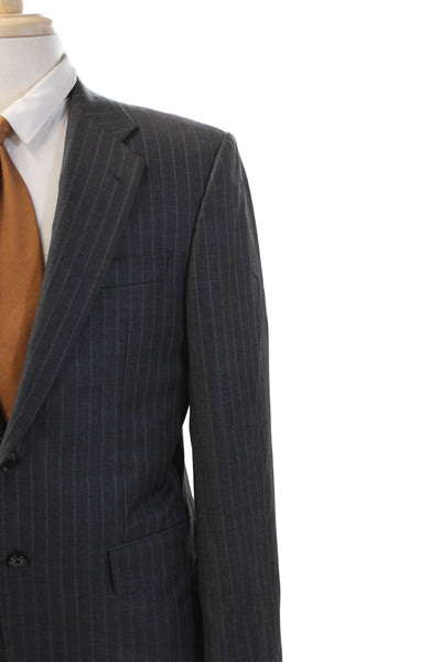 Hickey Freeman Mens Dark Gray Striped Wool Suit Jacket Button Size 40